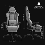 Darkecho Gaming Chair Office Chair with Footrest Massage Vintage Leather Ergonomic Computer Chair Racing Desk Chair Reclining Adjustable High Back Gamer Chair with Headrest and Lumbar Support Grey
