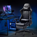 Darkecho Gaming Chair Office Chair with Footrest Massage Racing Computer Ergonomic Chair Leather Reclining Desk Chair Adjustable Armrest High Back Gamer Chair with Headrest and Lumbar Support Black